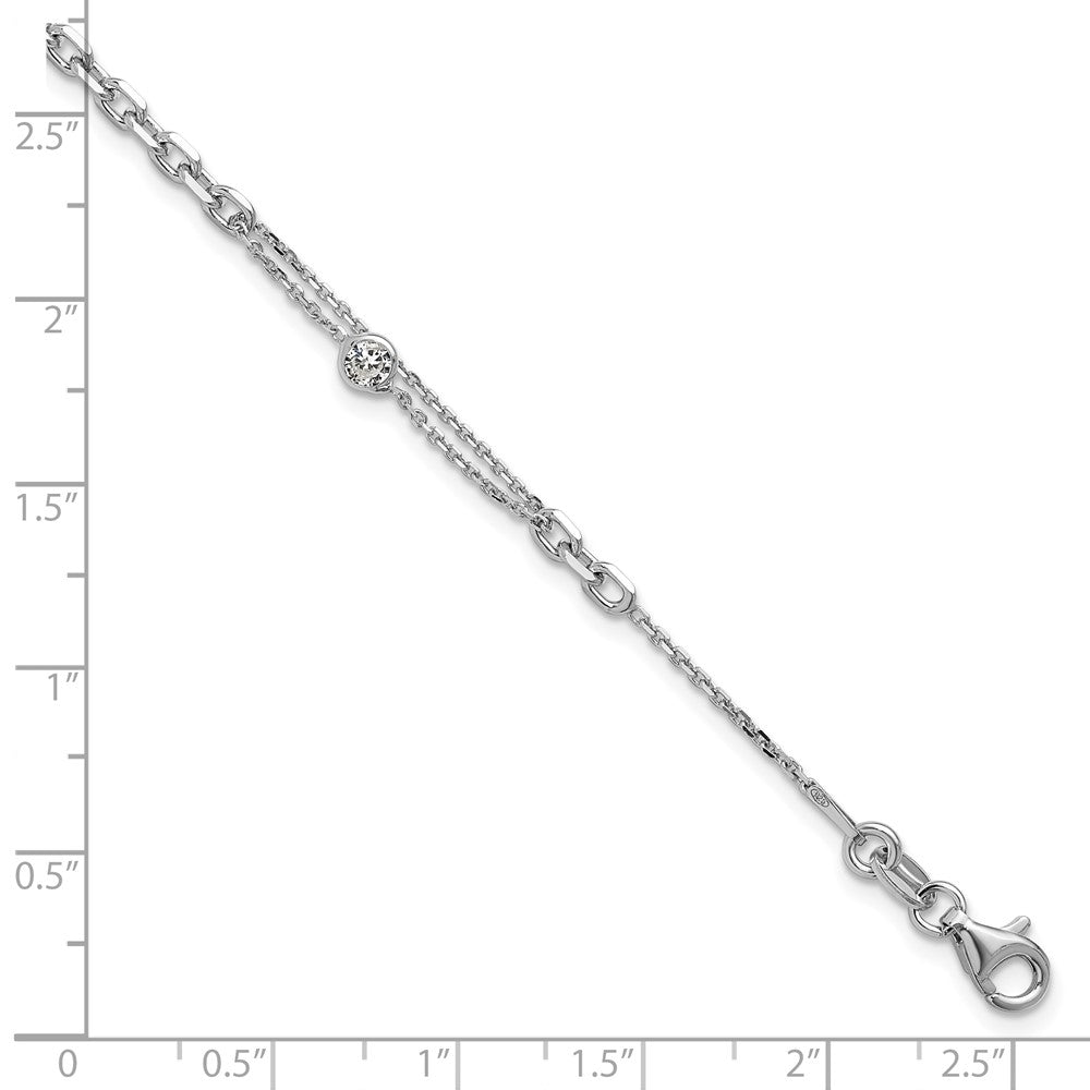 Sterling Silver Rhodium Plated Cz With 1In Ext. Bracelet