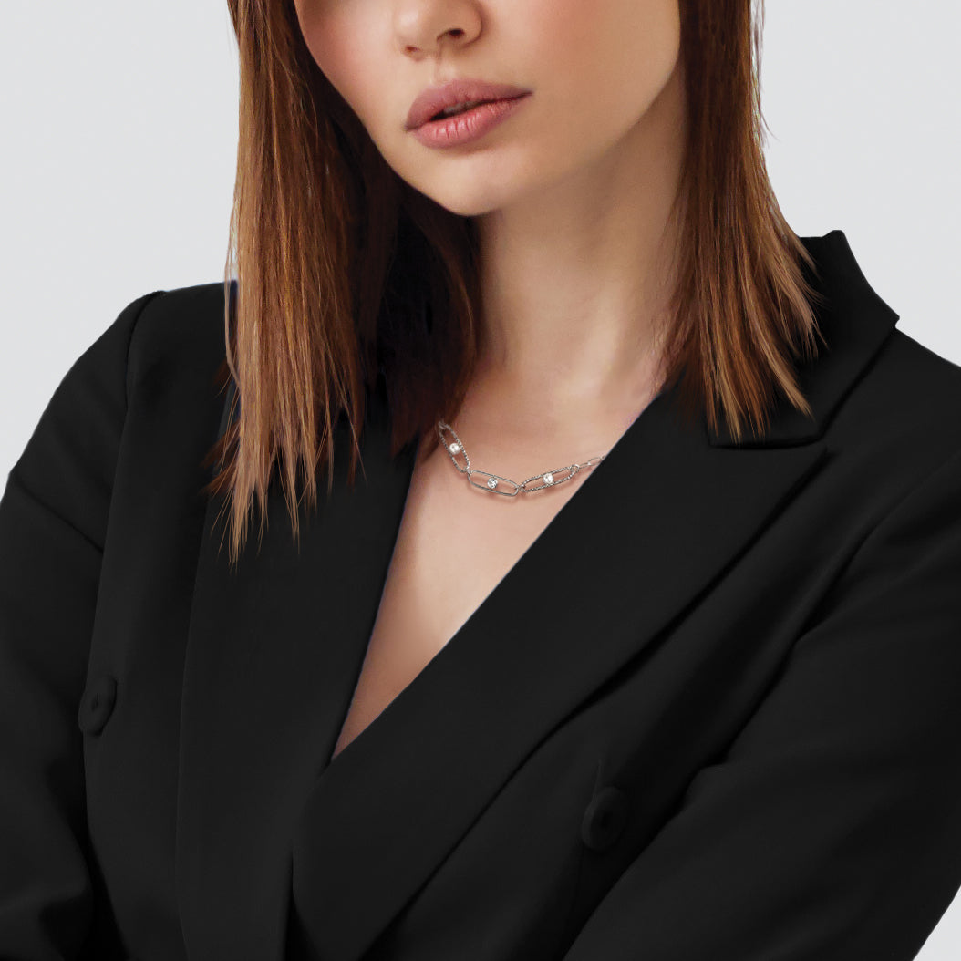 Sterling Silver Rh Plated Cz And Crystal Pearl 2In Ext. Necklace