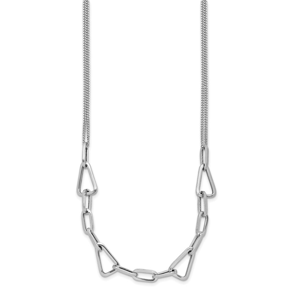 Sterling Silver Rh Pl Pol. Geometric 2 Strand 2In Ext. Necklace