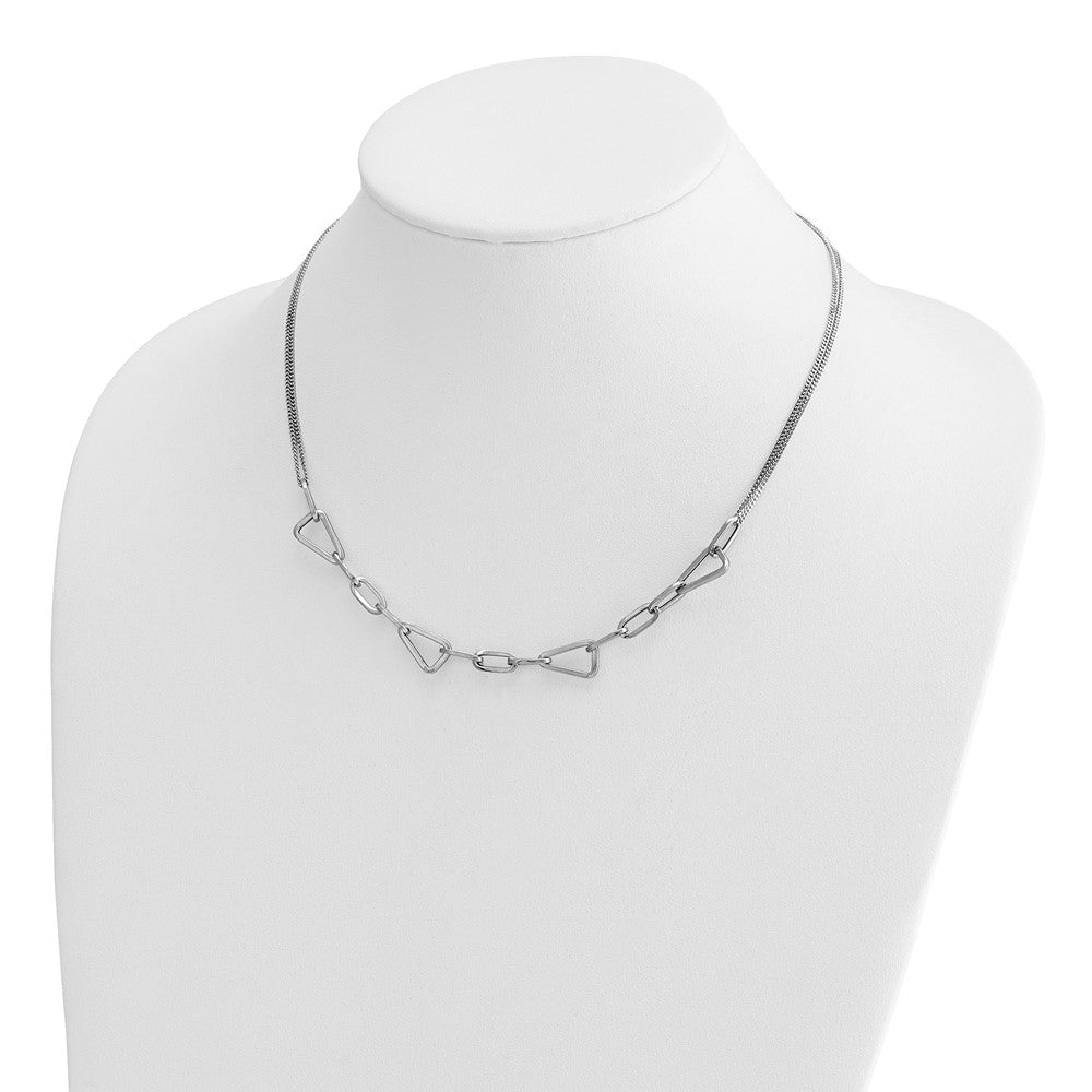 Sterling Silver Rh Pl Pol. Geometric 2 Strand 2In Ext. Necklace