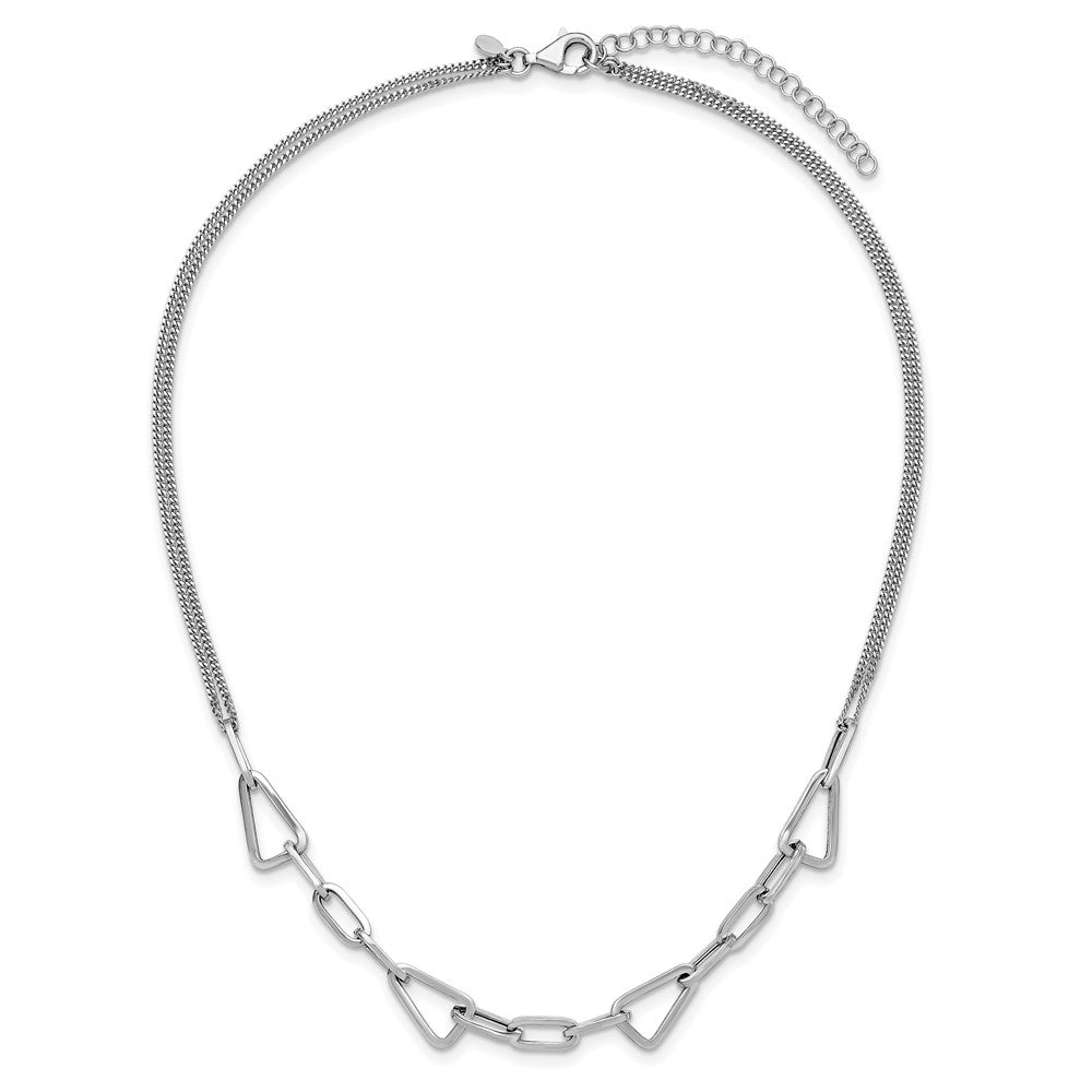 Sterling Silver Rh Pl Pol. Geometric 2 Strand 2In Ext. Necklace