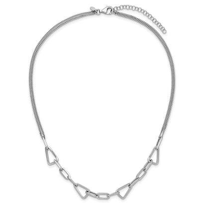 Sterling Silver Rh Pl Pol. Geometric 2 Strand 2In Ext. Necklace
