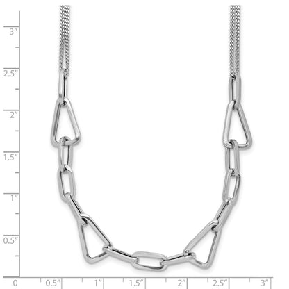 Sterling Silver Rh Pl Pol. Geometric 2 Strand 2In Ext. Necklace