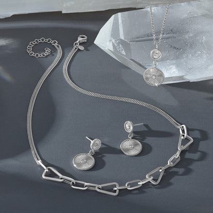 Sterling Silver Rh Pl Pol. Geometric 2 Strand 2In Ext. Necklace