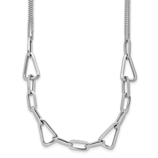 Sterling Silver Rh Pl Pol. Geometric 2 Strand 2In Ext. Necklace