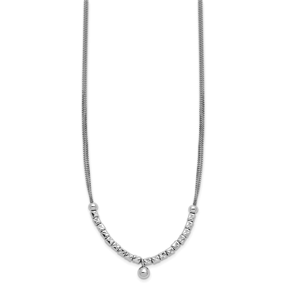 Sterling Silver Rh Pl Pol. Fancy 2 Strand 2In Ext. Necklace