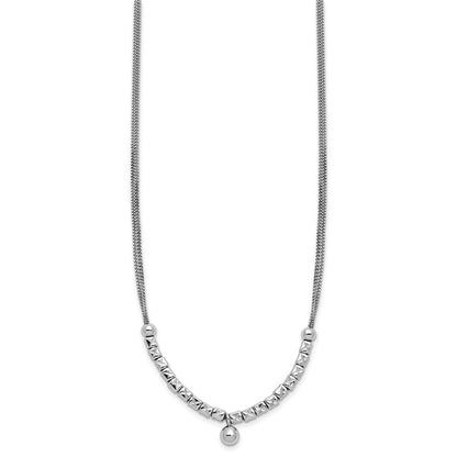 Sterling Silver Rh Pl Pol. Fancy 2 Strand 2In Ext. Necklace