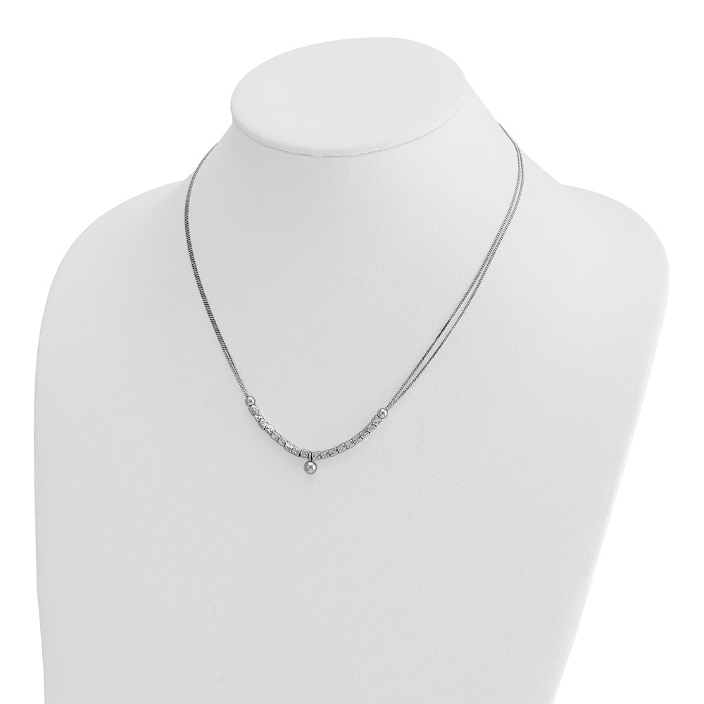 Sterling Silver Rh Pl Pol. Fancy 2 Strand 2In Ext. Necklace