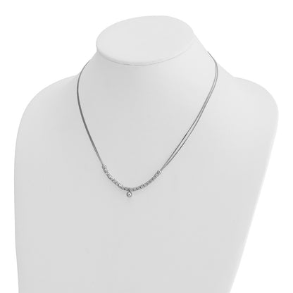 Sterling Silver Rh Pl Pol. Fancy 2 Strand 2In Ext. Necklace