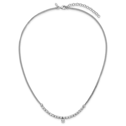 Sterling Silver Rh Pl Pol. Fancy 2 Strand 2In Ext. Necklace