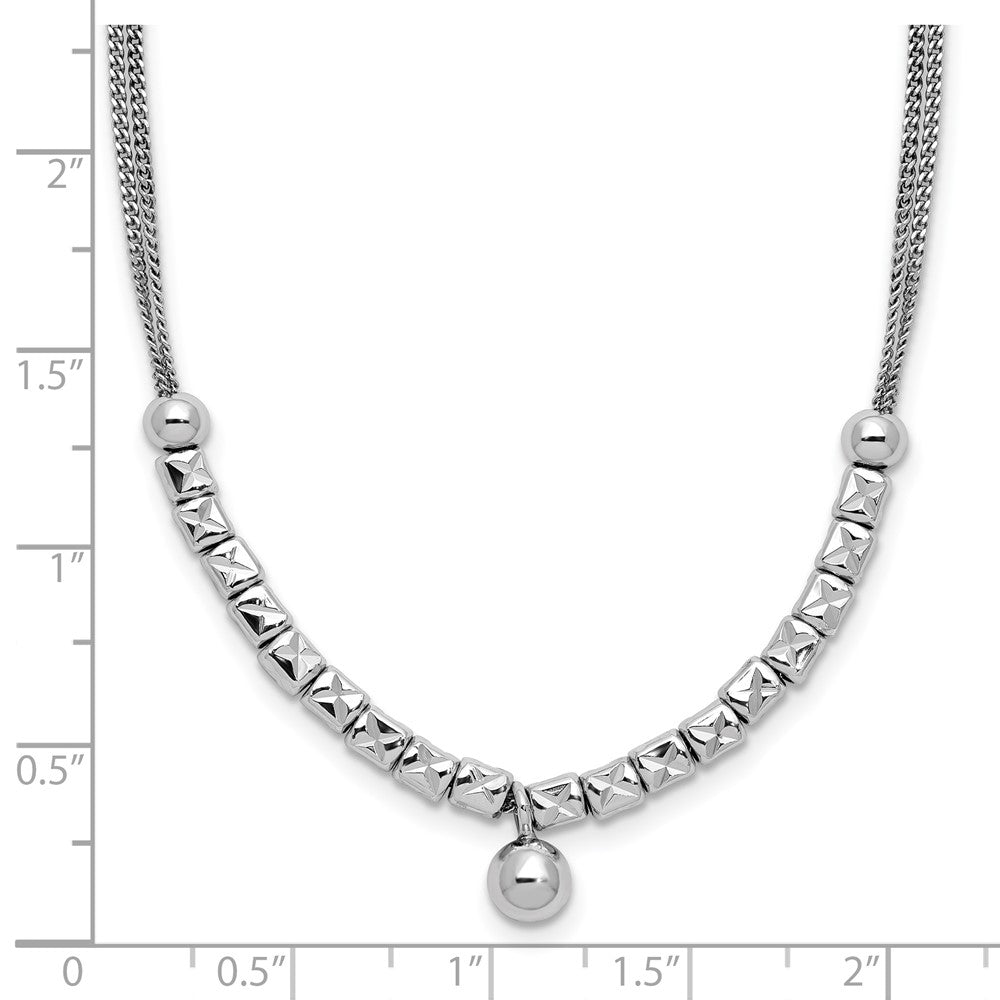 Sterling Silver Rh Pl Pol. Fancy 2 Strand 2In Ext. Necklace