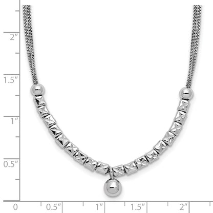 Sterling Silver Rh Pl Pol. Fancy 2 Strand 2In Ext. Necklace
