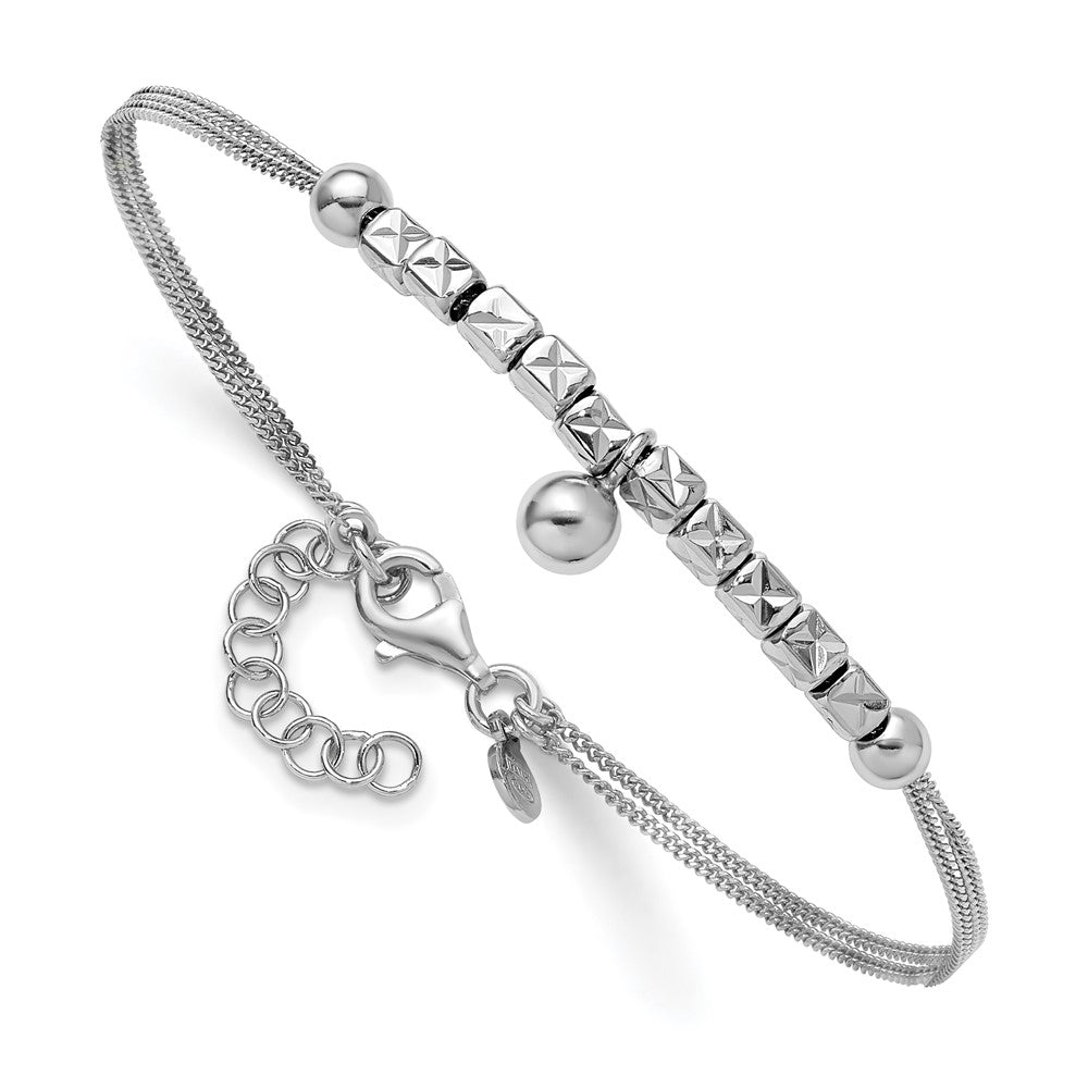 Sterling Silver Rh Plat Pol. Fancy 2 Strand 1In Ext. Bracelet