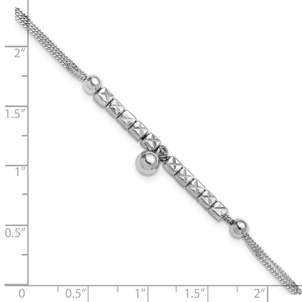 Sterling Silver Rh Plat Pol. Fancy 2 Strand 1In Ext. Bracelet