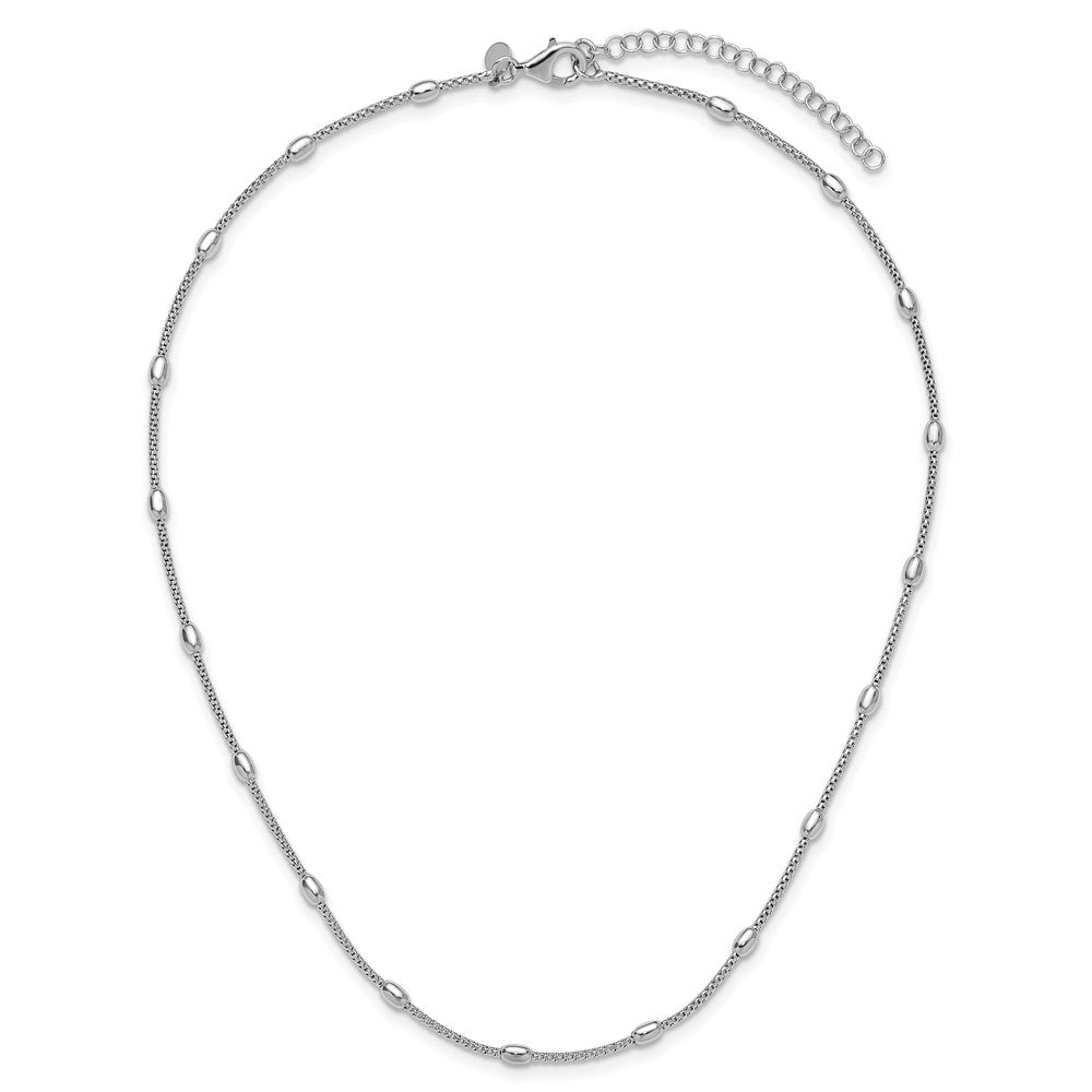 Sterling Silver Rh Plated Fancy Bead 2In Ext. Necklace