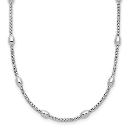 Sterling Silver Rh Plated Fancy Bead 2In Ext. Necklace