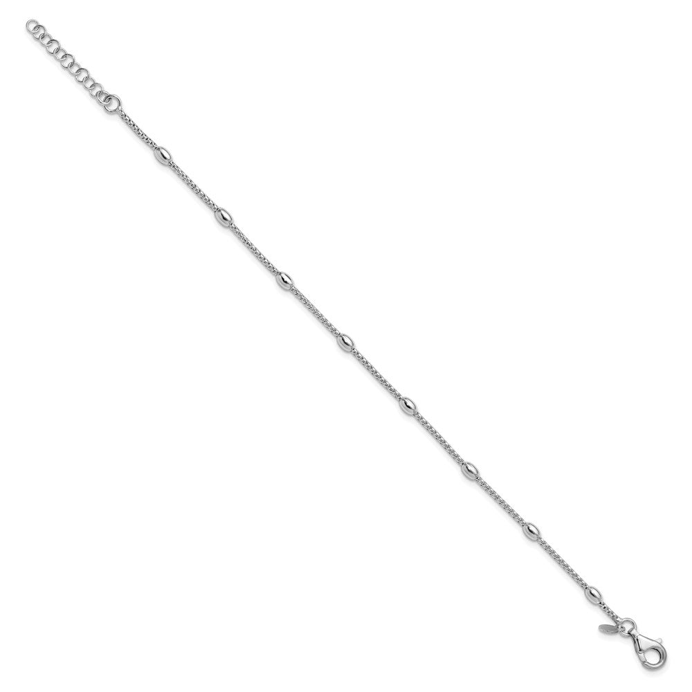 Sterling Silver Rh Plated Fancy Bead 1In Ext. Bracelet