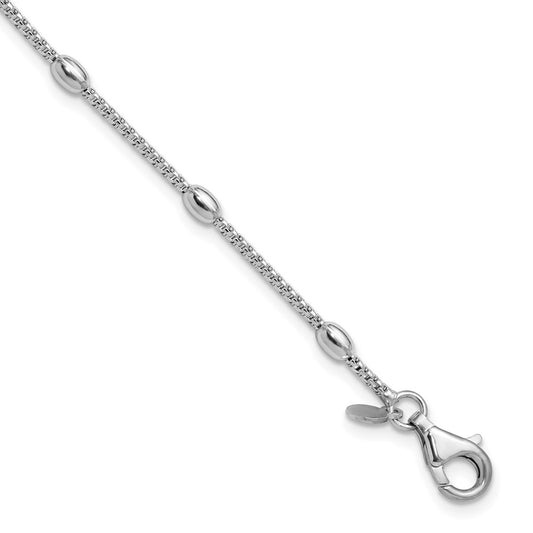 Sterling Silver Rh Plated Fancy Bead 1In Ext. Bracelet