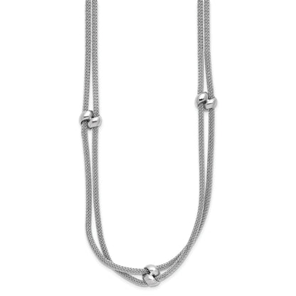 Sterling Silver Ss Rh Plated Polished 2 Strand Bead 2.25In Ext. Necklace