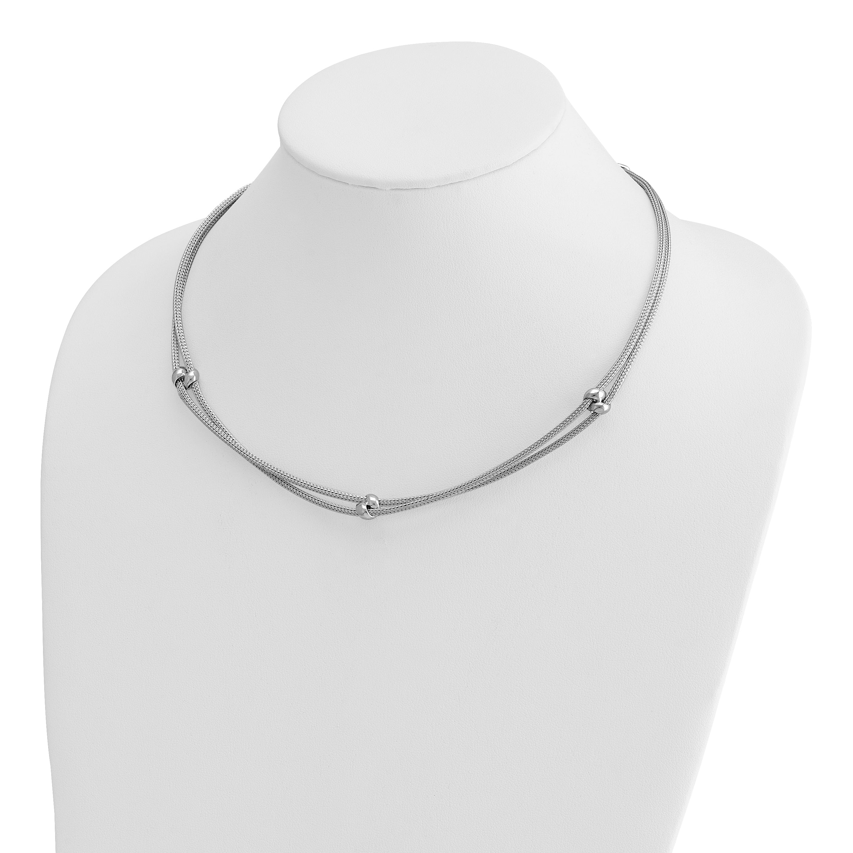 Sterling Silver Ss Rh Plated Polished 2 Strand Bead 2.25In Ext. Necklace