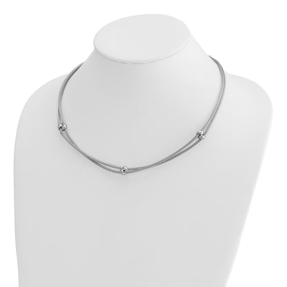 Sterling Silver Ss Rh Plated Polished 2 Strand Bead 2.25In Ext. Necklace