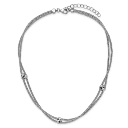 Sterling Silver Ss Rh Plated Polished 2 Strand Bead 2.25In Ext. Necklace