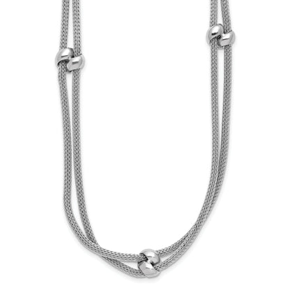 Sterling Silver Ss Rh Plated Polished 2 Strand Bead 2.25In Ext. Necklace
