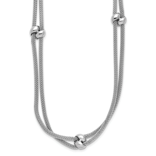 Sterling Silver Ss Rh Plated Polished 2 Strand Bead 2.25In Ext. Necklace