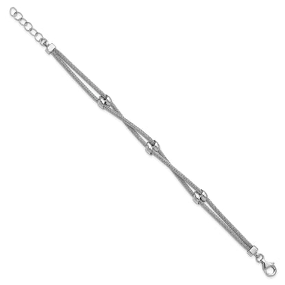 Sterling Silver Ss Rh Plated Polished 2 Strand Bead 1In Ext. Bracelet