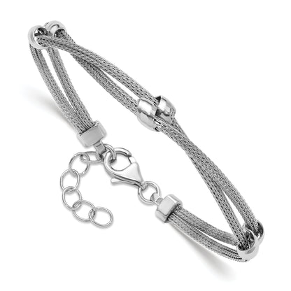 Sterling Silver Ss Rh Plated Polished 2 Strand Bead 1In Ext. Bracelet