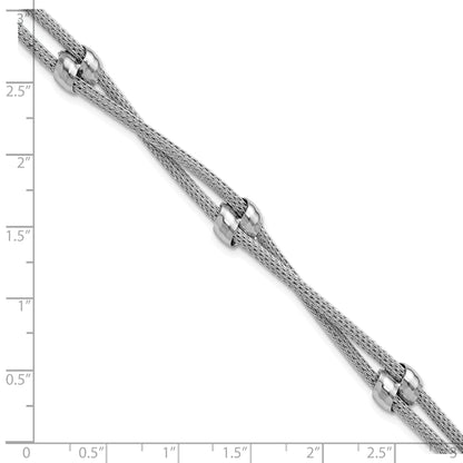 Sterling Silver Ss Rh Plated Polished 2 Strand Bead 1In Ext. Bracelet
