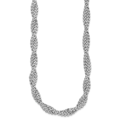 Sterling Silver Ss Rh Plated Polish/Texture Braided W/ 2In Ext. Necklace