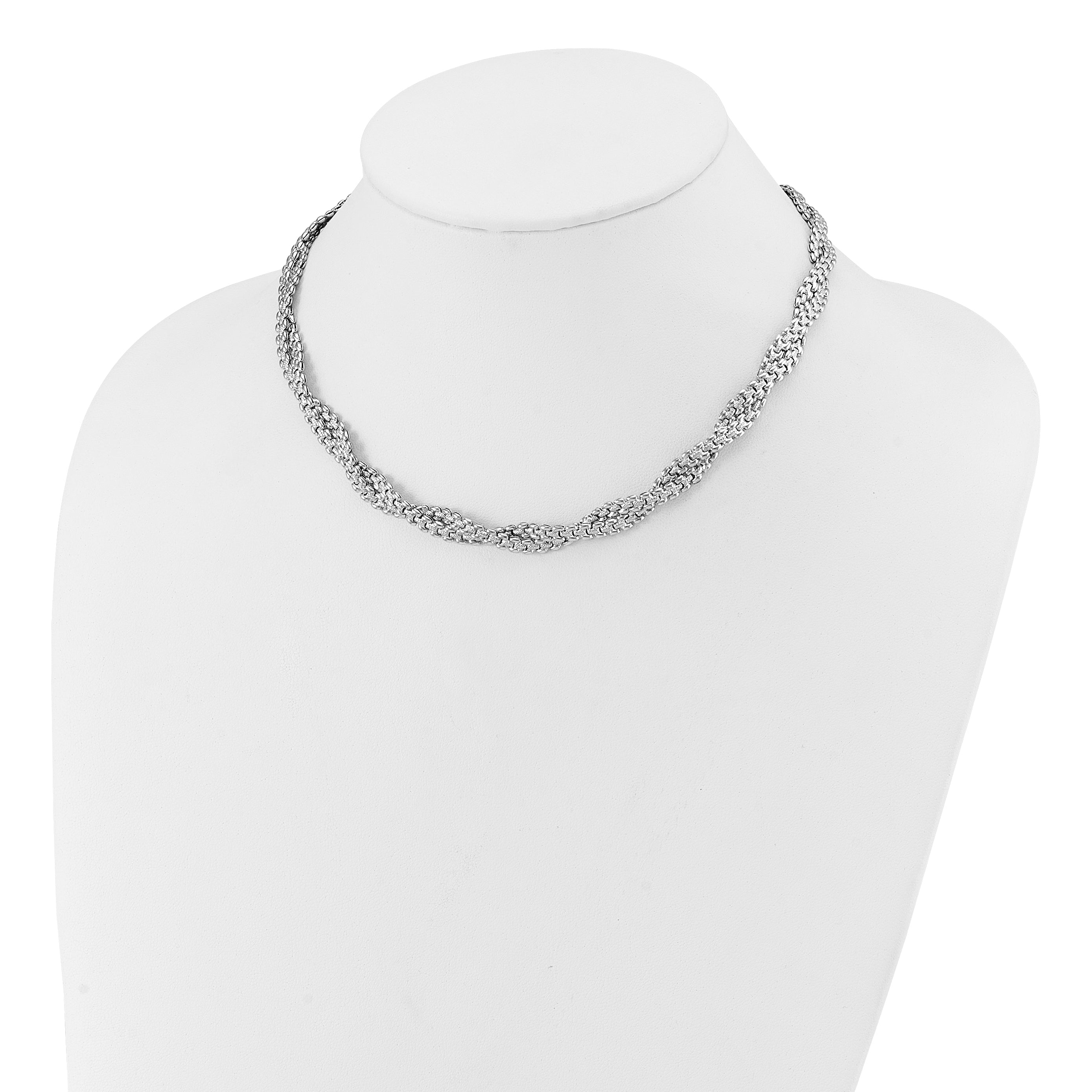 Sterling Silver Ss Rh Plated Polish/Texture Braided W/ 2In Ext. Necklace