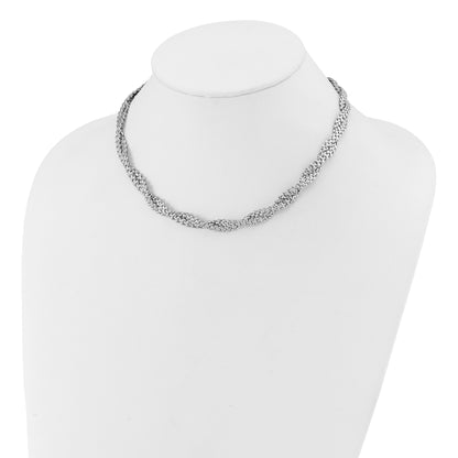 Sterling Silver Ss Rh Plated Polish/Texture Braided W/ 2In Ext. Necklace