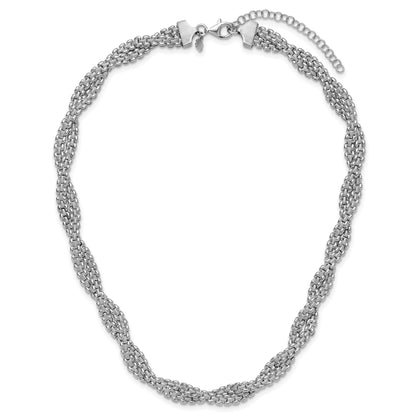 Sterling Silver Ss Rh Plated Polish/Texture Braided W/ 2In Ext. Necklace