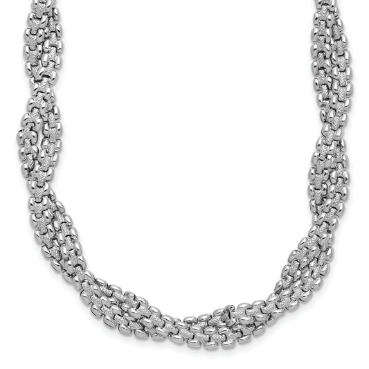 Sterling Silver Ss Rh Plated Polish/Texture Braided W/ 2In Ext. Necklace