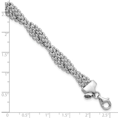 Sterling Silver Ss Rh Plated Polish/Texture Braided W/ 1In Ext. Bracelet