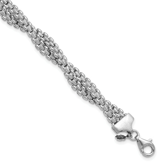 Sterling Silver Ss Rh Plated Polish/Texture Braided W/ 1In Ext. Bracelet