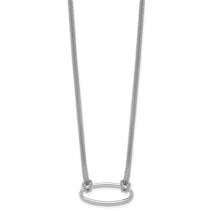 Sterling Silver Ss Rh Plat Polish/Dia Cut Oval 2 Strand 1.25In Ext. Necklace