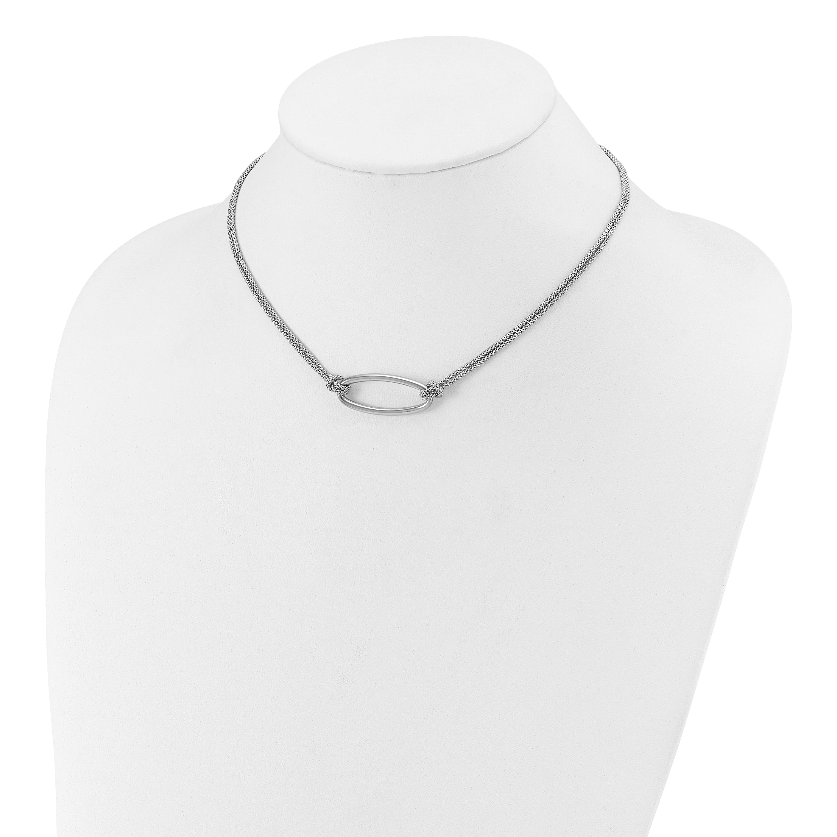 Sterling Silver Ss Rh Plat Polish/Dia Cut Oval 2 Strand 1.25In Ext. Necklace