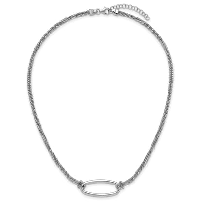 Sterling Silver Ss Rh Plat Polish/Dia Cut Oval 2 Strand 1.25In Ext. Necklace