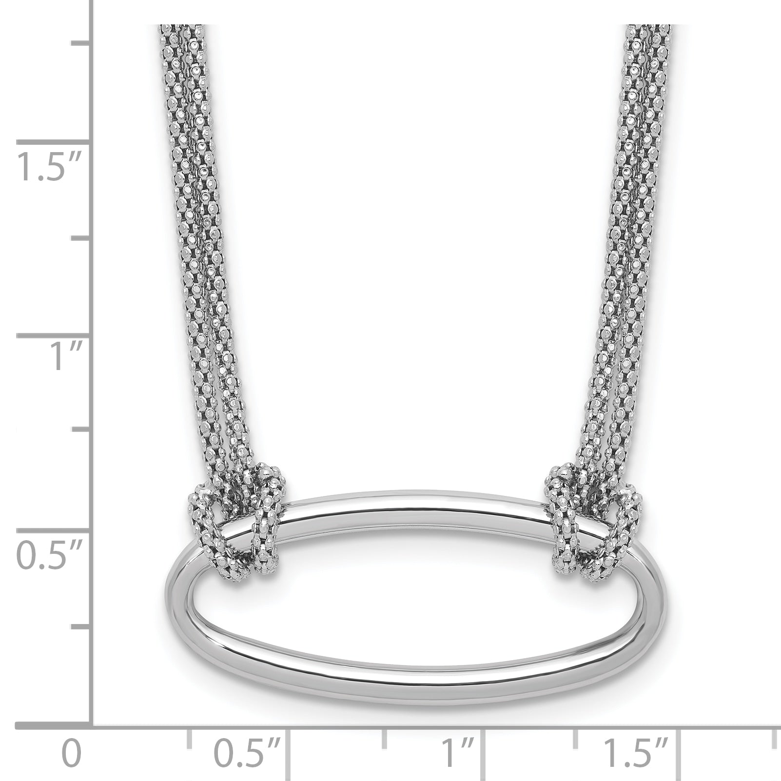 Sterling Silver Ss Rh Plat Polish/Dia Cut Oval 2 Strand 1.25In Ext. Necklace