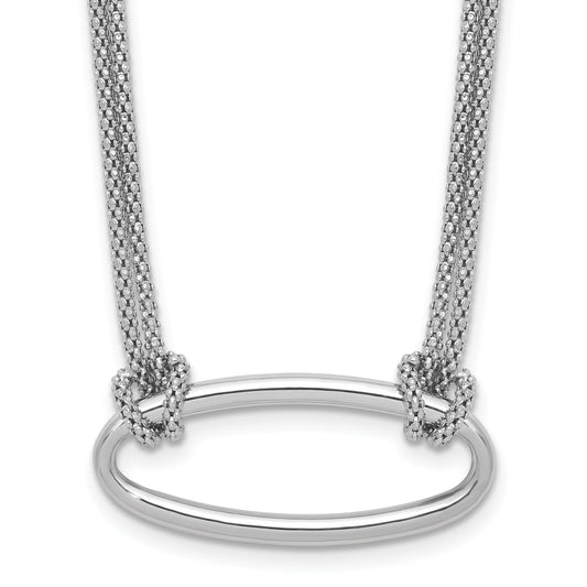 Sterling Silver Ss Rh Plat Polish/Dia Cut Oval 2 Strand 1.25In Ext. Necklace
