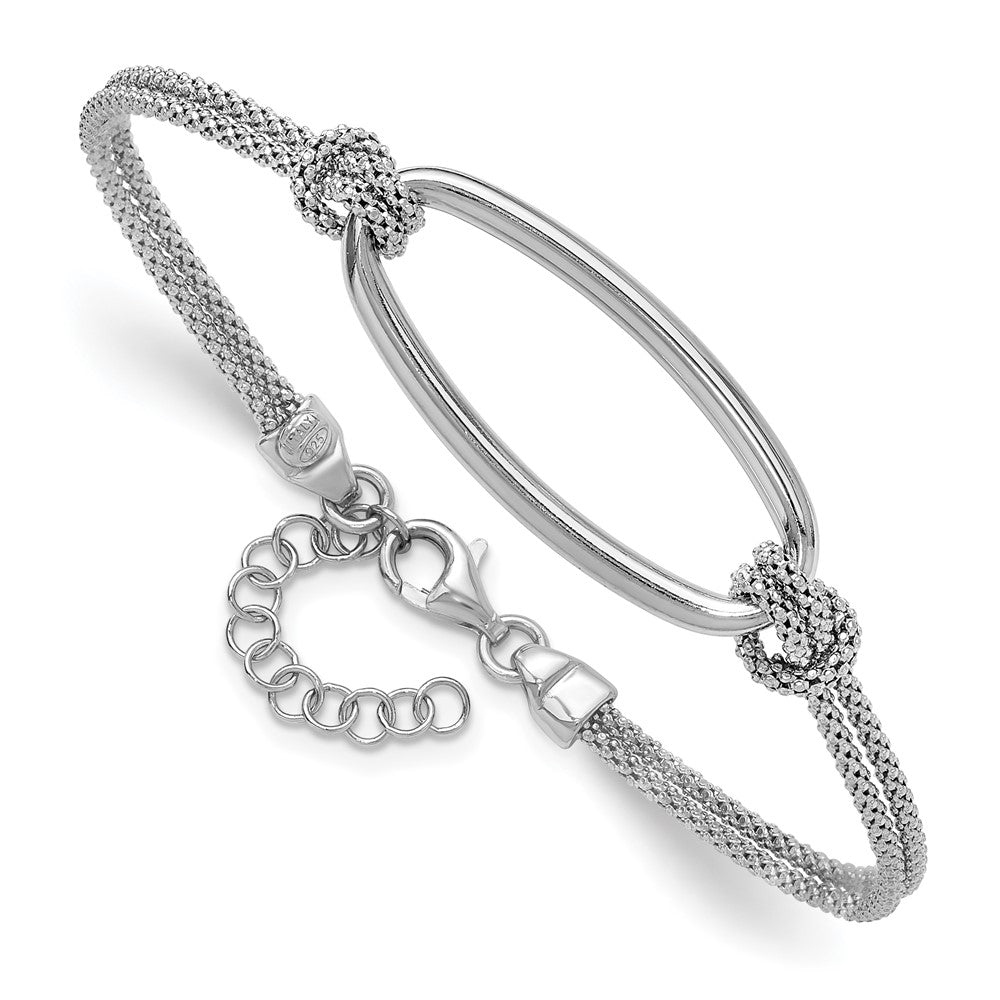 Sterling Silver Ss Rh Plat Polish/Dia Cut Oval 2 Strand 1.25In Ext. Bracelet