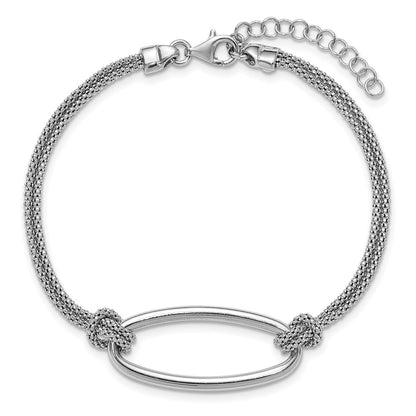 Sterling Silver Ss Rh Plat Polish/Dia Cut Oval 2 Strand 1.25In Ext. Bracelet