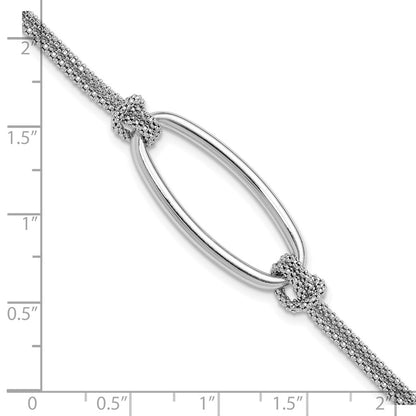 Sterling Silver Ss Rh Plat Polish/Dia Cut Oval 2 Strand 1.25In Ext. Bracelet