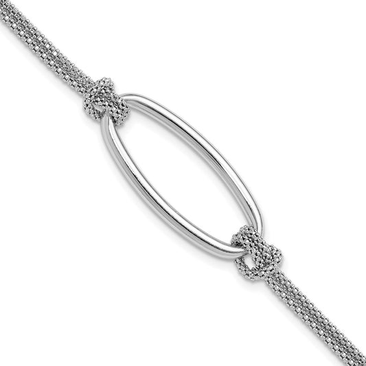 Sterling Silver Ss Rh Plat Polish/Dia Cut Oval 2 Strand 1.25In Ext. Bracelet