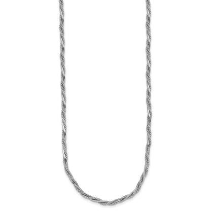 Sterling Silver Ss Rh Plated Polish/Texture Braided 1.5In Ext. Necklace