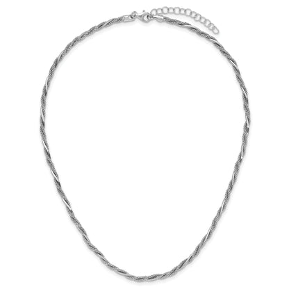 Sterling Silver Ss Rh Plated Polish/Texture Braided 1.5In Ext. Necklace