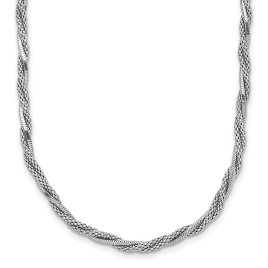 Sterling Silver Ss Rh Plated Polish/Texture Braided 1.5In Ext. Necklace
